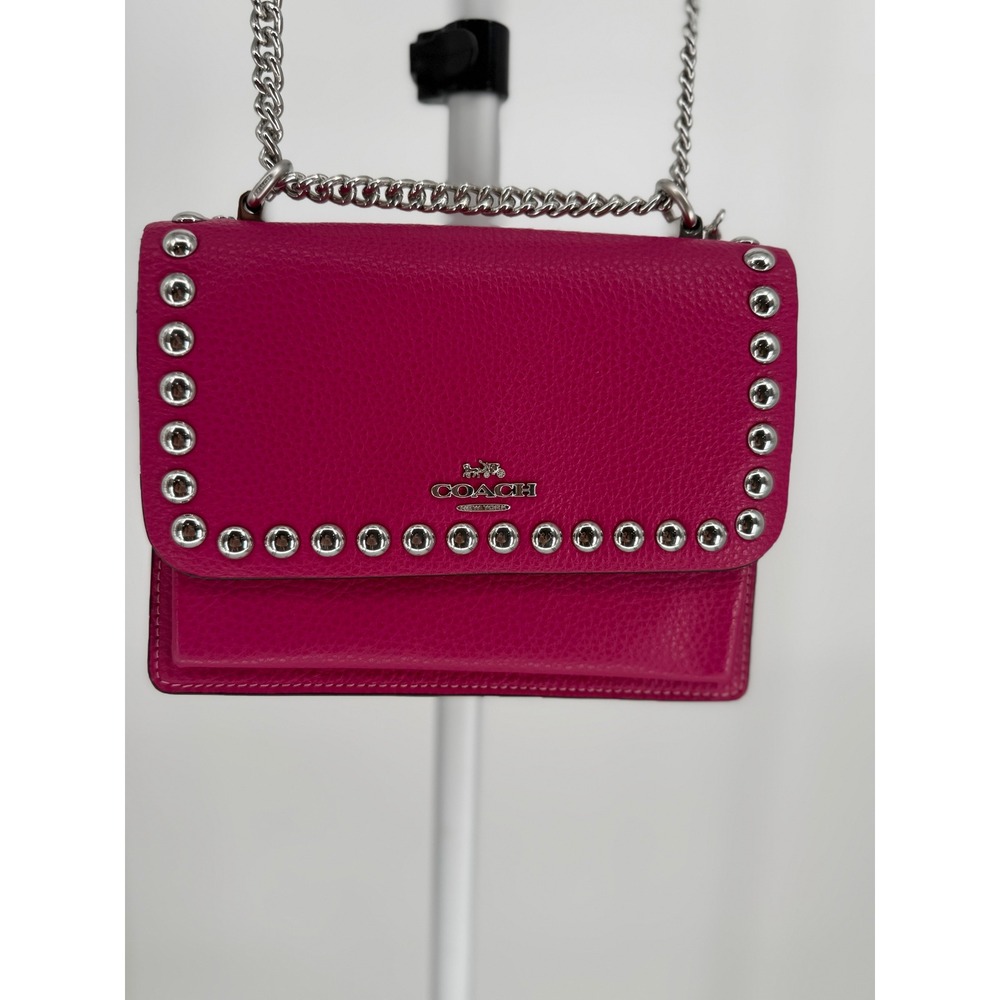 Coach Mini Klare Pink Studded Leather Crossbody Bag Chain Strap‎ Silver Hardware